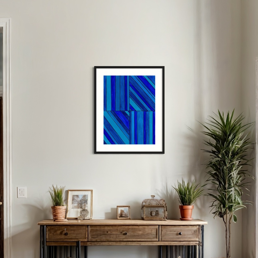 Cobalt Paths: Tracing Depths of the Sky | 60 cm x 45 cm x 0.1 cm | Original Art on Rolled Canvas
