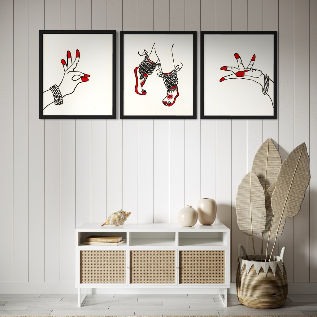 Bhaavamudrasya bhaktivirbhavati | 70 cm x 60 cm x 0.1 cm | Set of 3 Original Arts on Rolled Canvas