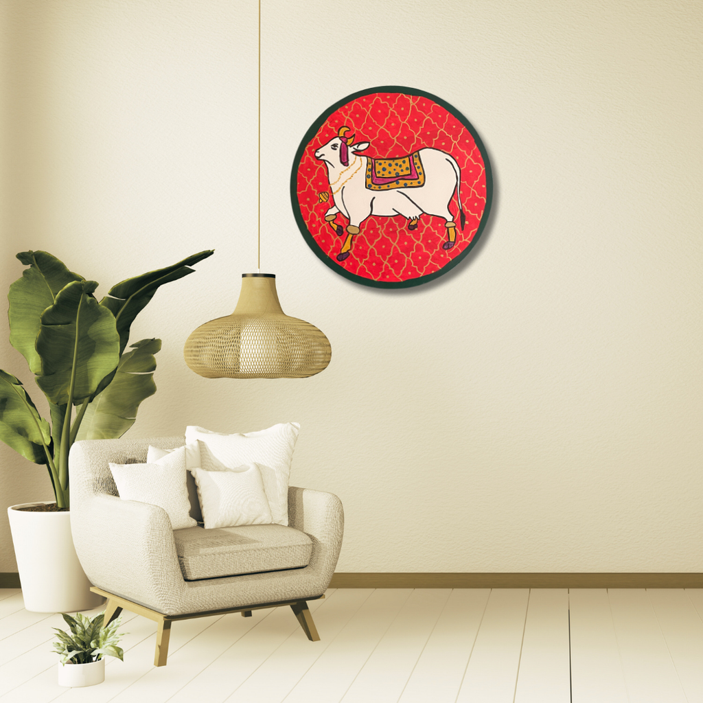 Kamadhenu’s Blessing in Art | 40 cm x 40 cm x 2 cm | Original Art on Stretched Canvas