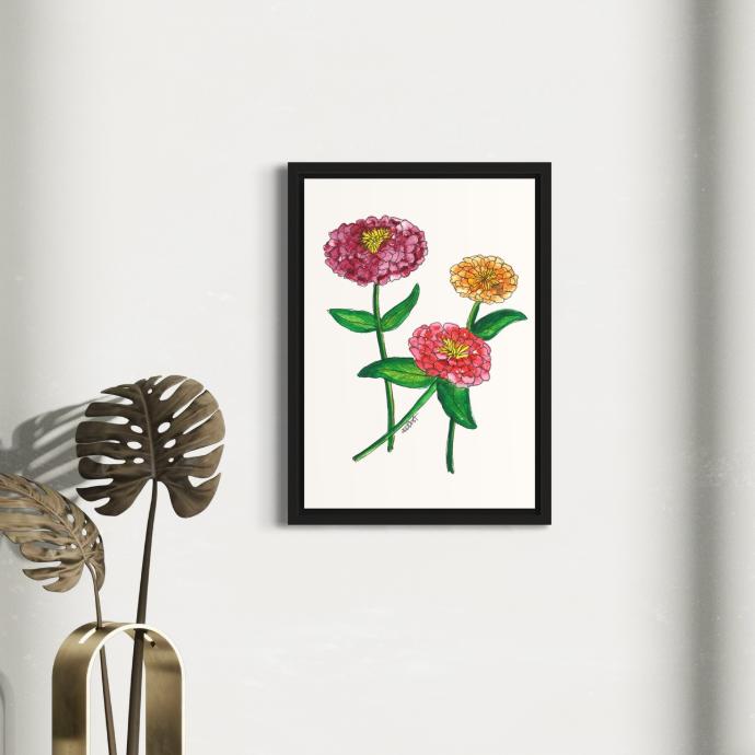 Peppy Petals - Zinnia - A4 Size WallPoster  | 29.7 cm x 21 cm x 0.1 cm | Print on High Quality 300GSM Paper